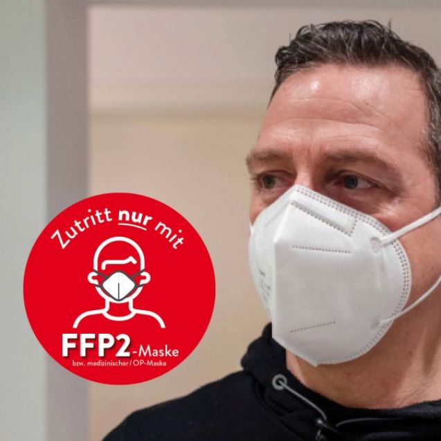FFP2-Masken, Scheibenaufkleber Zutritt nur mit FFP2-Masken, online bestellen, sofort liefern, Corona-Pandemie, Hygienevorschriften