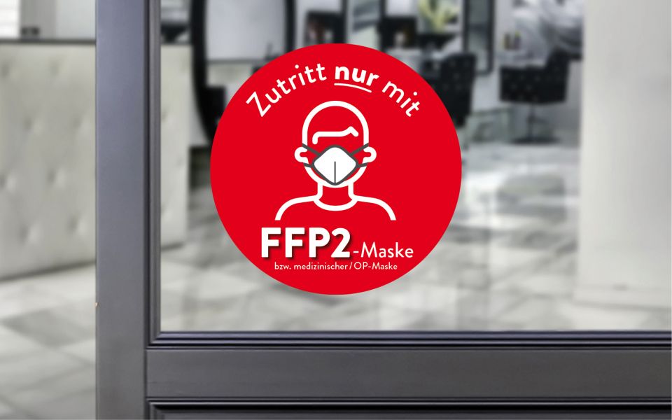 Scheibenaufkleber "Zutritt nur mit FFP2-Maske", online bestellen, sofort lieferbar, günstiger Preis, Heidelberg, Mannheim, Sandhausen