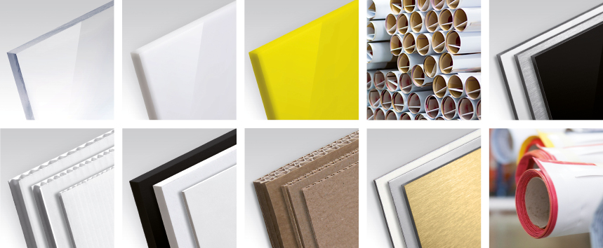 Acrylglas bedrucken, Holzkarten, Holzplatten, Verpackungen, Wellpappe, Dibond, Glas bedrucken